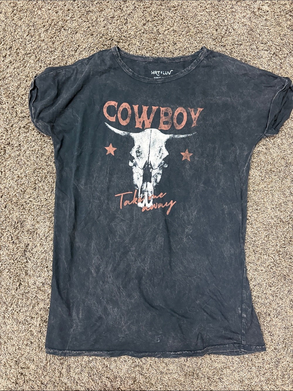 HRT+LUV Women's Black 'Cowboy' Graphic Short Sleeve T Shirt Dress